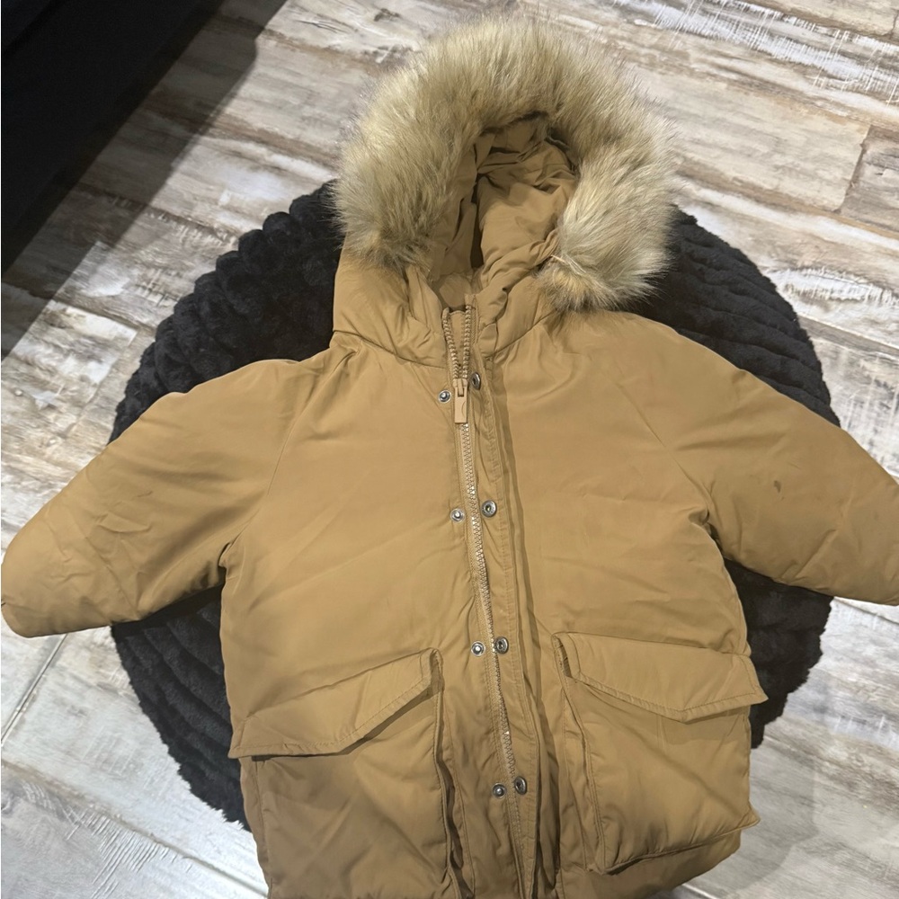 Zara Kids Tan Jacket with Faux Fur Hood